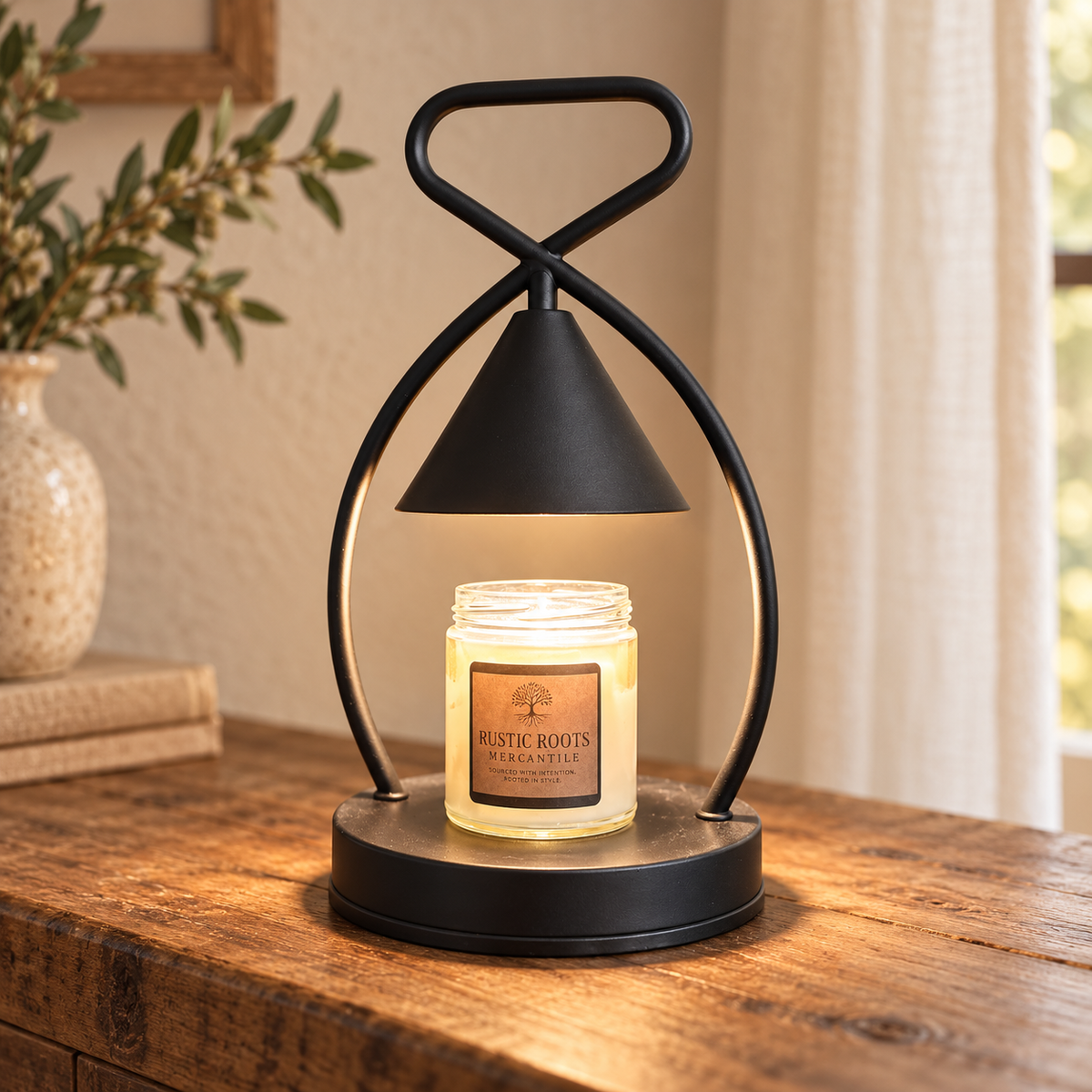 Rustic Roots Lantern Candle Warmer with Dimmable Light